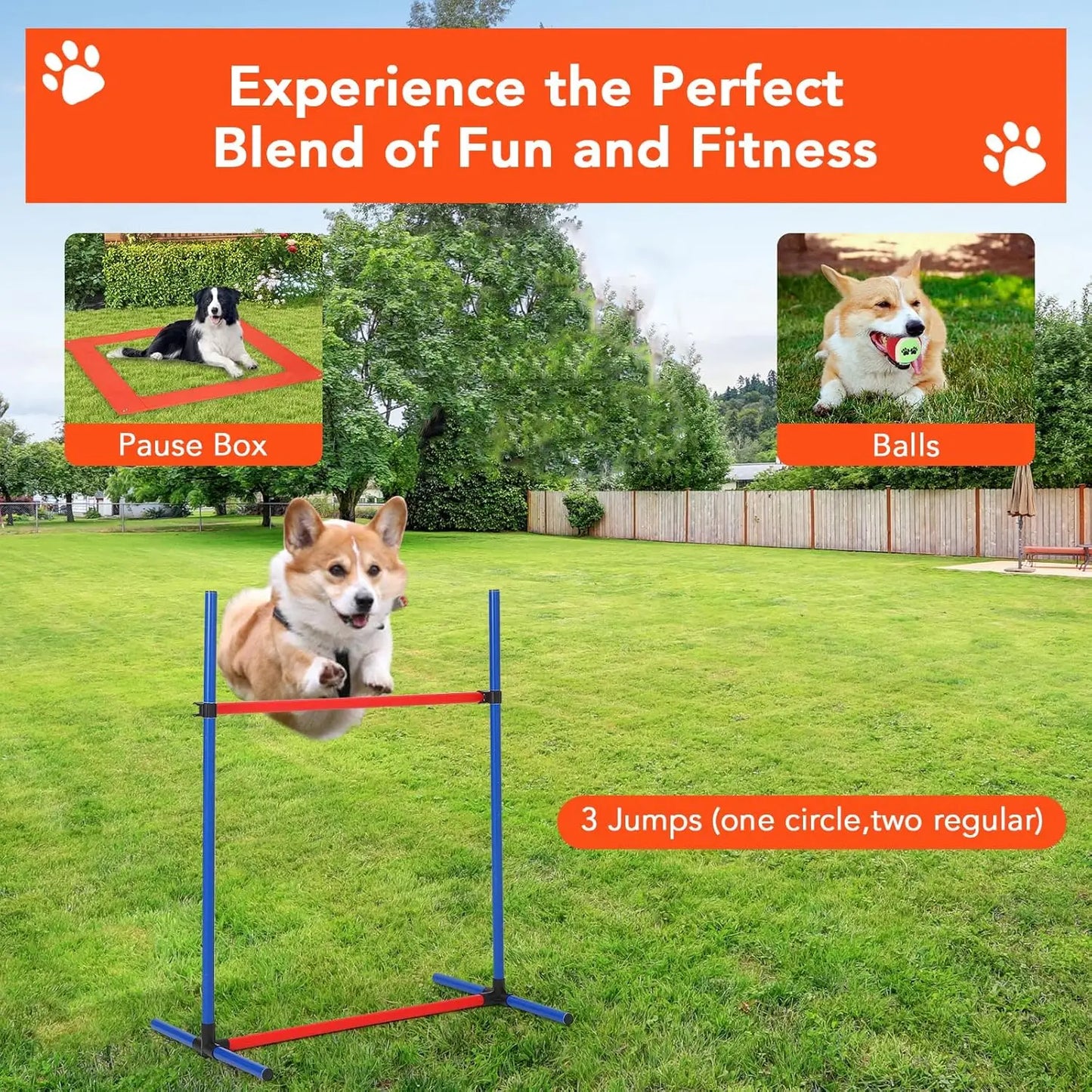 87 Pcs Dog Agile Training Equipment Set 
Obstacle Course Kit with 70" Tunnel, Tire Jump, Hurdle Jump, Weave Poles for Outdoor