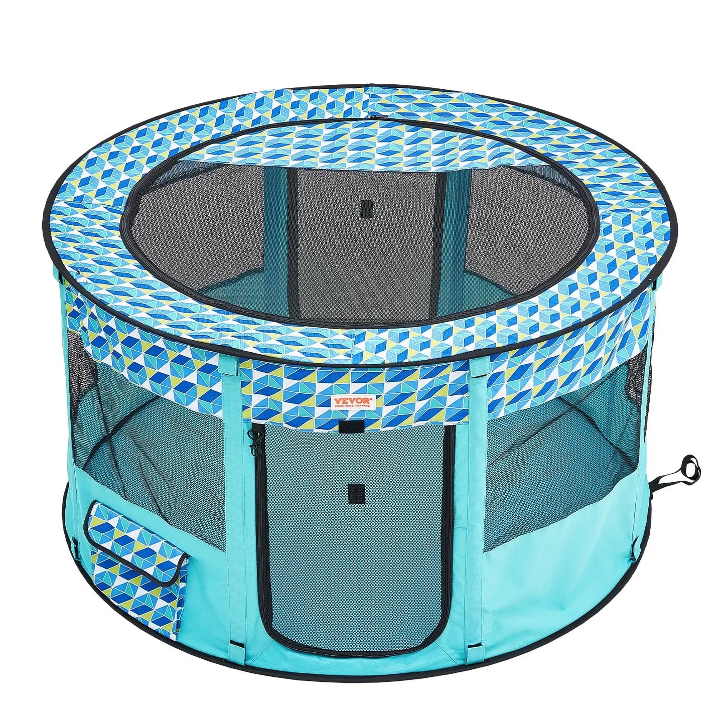 Foldable Pet Playpen 44'' x 44'' x 24'' Portable Dog Playpen Crate Kenne 600D Oxford Cloth, Removable Zipper (Round, L)