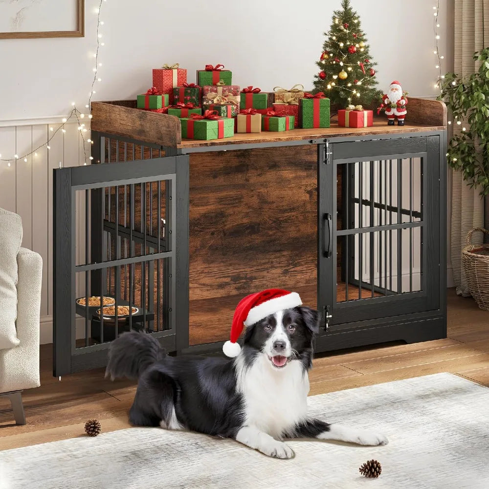 40" Rustic Dog Crate Furniture, Heavy Duty Dog Cage for Medium Large Dogs, Dogs Crate Doges Kennel Indoor with Removable