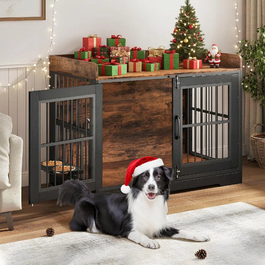 40" Rustic Dog Crate Furniture, Heavy Duty Dog Cage for Medium Large Dogs, Dogs Crate Doges Kennel Indoor with Removable
