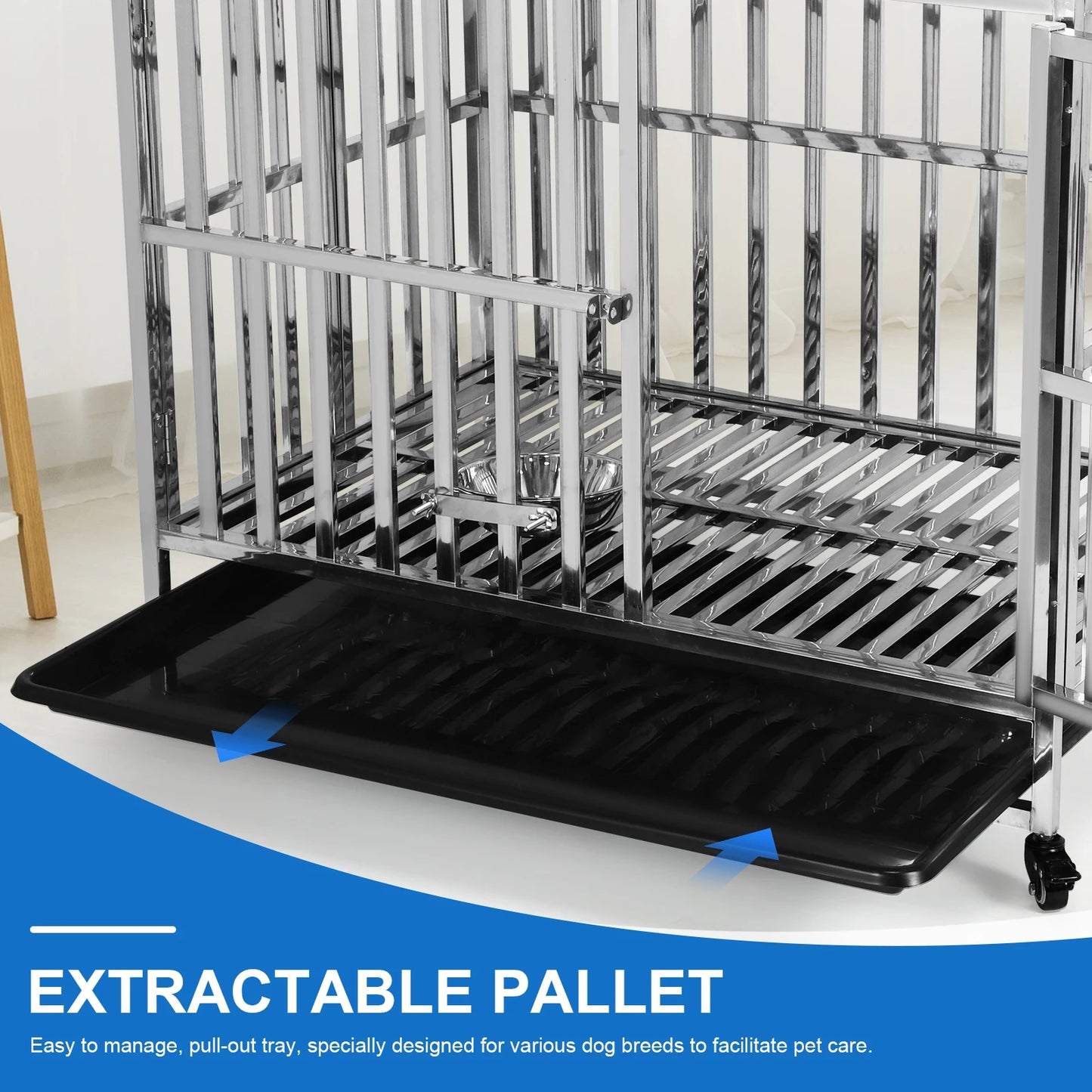 37 Inch Steel Tube Wire Drop Dog Crates with Removable Plastic Tray Dog Crate Cage Kennel for High-Anxiety and Extra Large Dogs