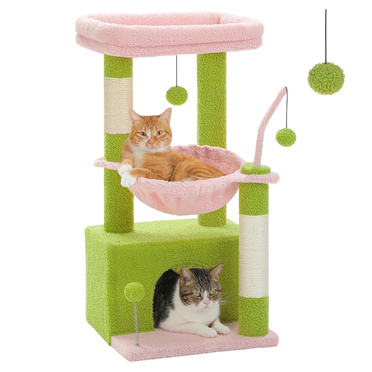 Small Cat Tower with Large Condo, Scratching Post, Deep Hammock, Cozy Top Perch, or 4-in-1 Cactus Cat Tree for Indoor Cat, Cat Toys