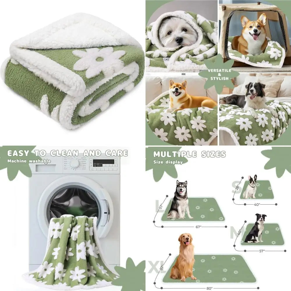 Waterproof Pet Blanket for Medium to Large Dogs.  Washable, Fluffy, Thick Jacquard Shag Fleece.  Warm Sherpa 3D Textured Flower Print.