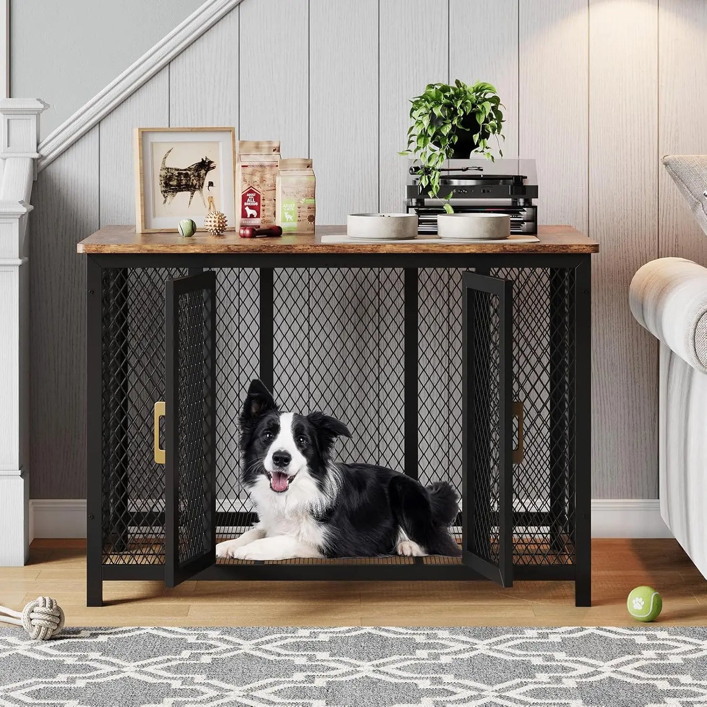 Large Dog Crate Furniture with Top Access Door
Heavy Duty Wooden Pet Cage for Medium to Large Dogs Up to 110 Lbs