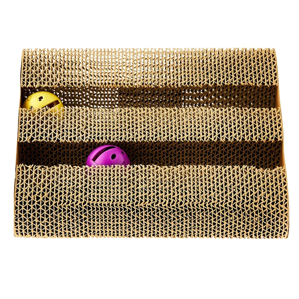 3-Sided Cat Scratching Pad with Interactive Ball Tracks Catnip Durable Multi-Cat Activity Center Toy Play and Scratch