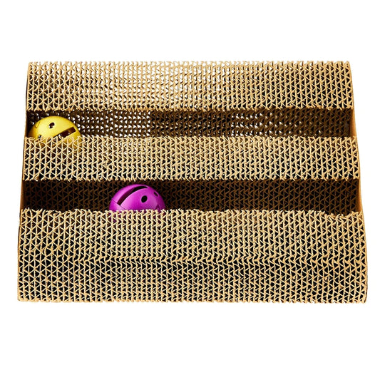 3-Sided Cat Scratching Pad with Interactive Ball Tracks Catnip Durable Multi-Cat Activity Center Toy Play and Scratch