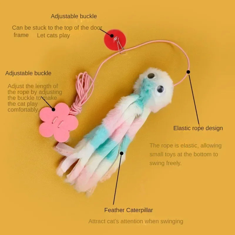 Cat Toy Hanging Simulation Elastic Cat Stick Cartoon Door Elastic Rope Cat Toy Self-Enjoyment and Boredom Relief Swing Cat Toy