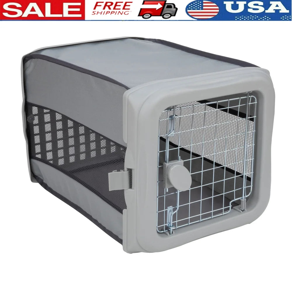 Collapsible Pop-up Dog Kennel Portable Travel Crate with Metal Gate Mesh Ventilation Easy Storage Indoor Outdoor Use