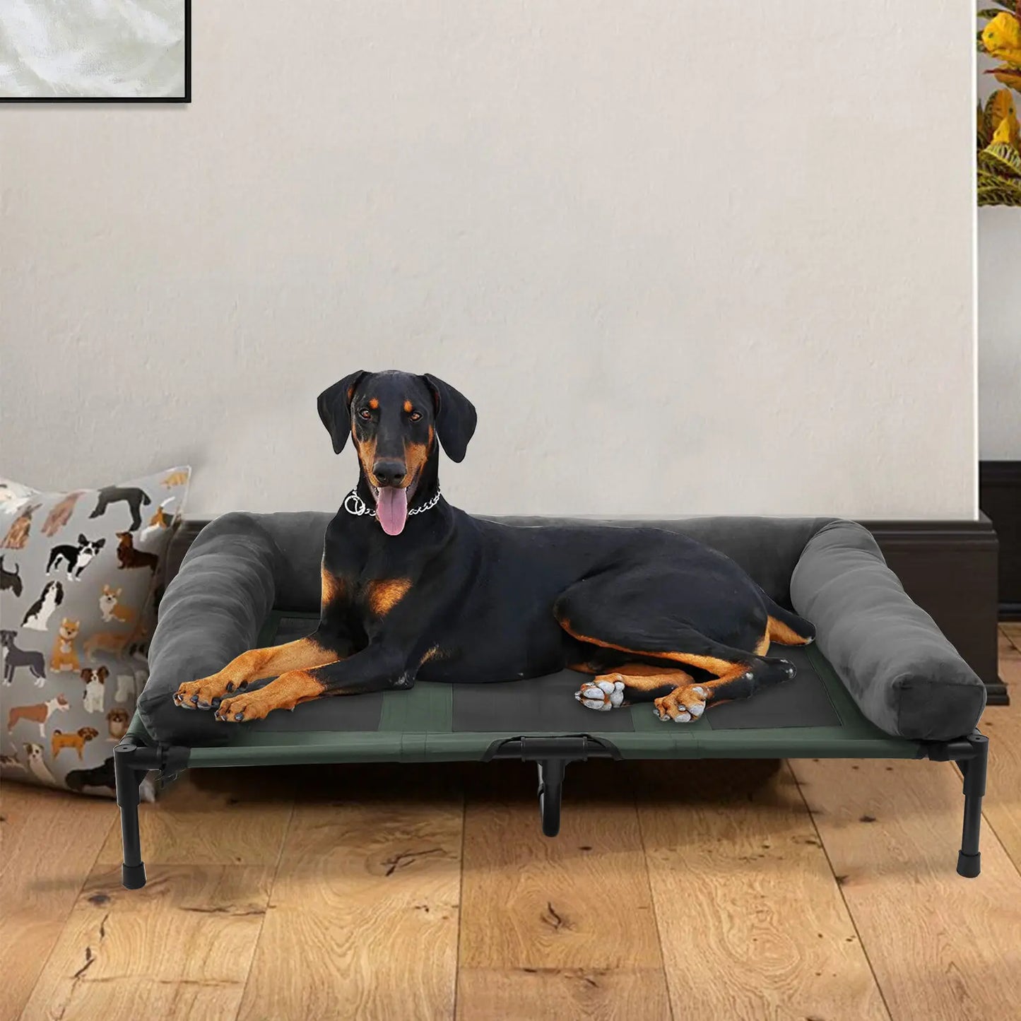 Indoor/Outdoor Elevated Pet Lounger Bed with Detachable Plush Bolster.
Cooling,  Summer, L XL 2XL