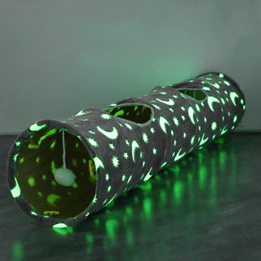 Collapsible Self-Luminous Photoluminescent Cat Tunnel Tube with Plush Ball Toys for Small Pets Bunny Rabbits Kittens Ferrets Pup
