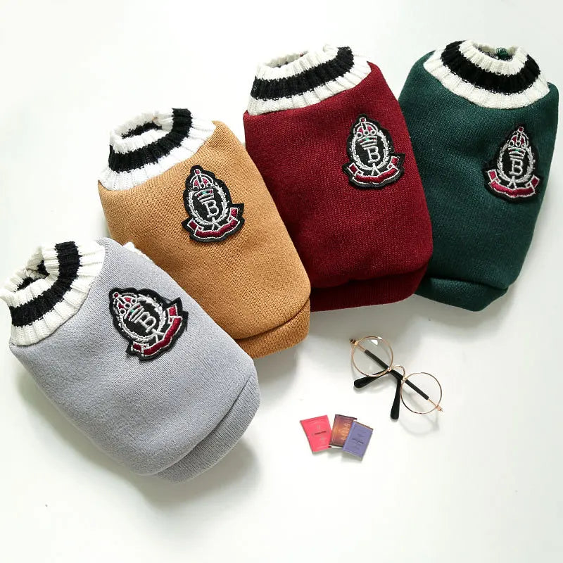 College Style Pet Dog Sweater Winter Warm Dog Clothes for Small Medium Dogs Puppy Cat Vest Chihuahua French Bulldog Yorkie Coat
