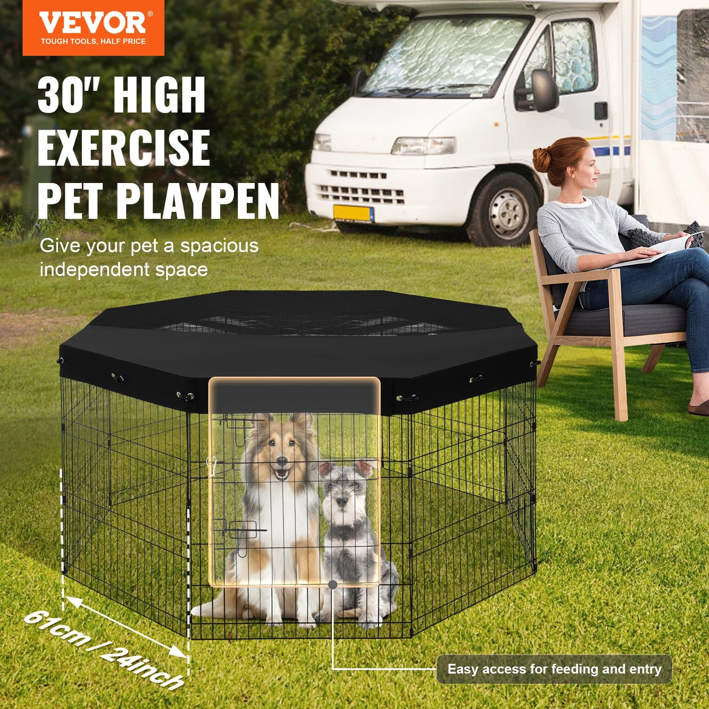 VEVOR Dog Playpen Foldable Metal Pet Exercise Pen Dog Fence Indoor and Outdoor Pen with 600D Oxford Fabric Top Cover for Dogs