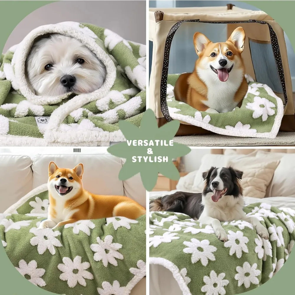 Waterproof Pet Blanket for Medium to Large Dogs.  Washable, Fluffy, Thick Jacquard Shag Fleece.  Warm Sherpa 3D Textured Flower Print.