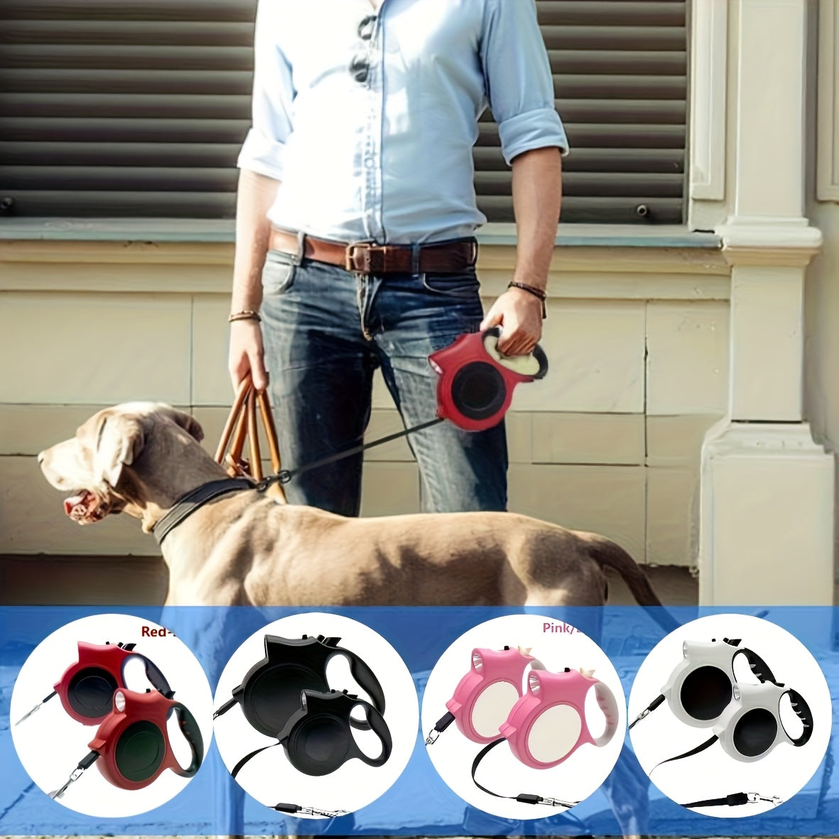 2-Pack Light Up Your Walks with Our 16ft. Retractable Dog Leash - for Dogs Up to 40 Lbs, Tangle-Free, with LED Lights for Safe Nighttime Walks