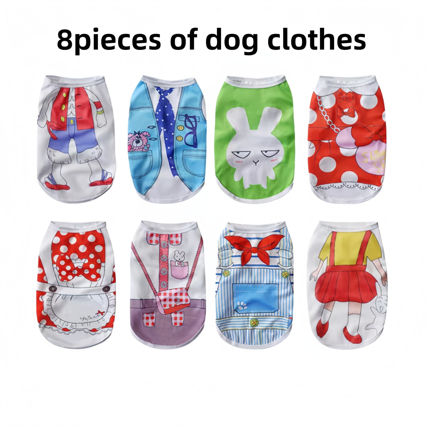 7pcs/ 8pcs/ 16PCSDog Vest Set, Cute Puppy And Cat Vest, Cartoon Design Pet Vest T-shirt, Spring/Summer Clothes for Small And Extra-Small Dogs, Pet Apparel Suitable for Yorkshire Terriers, Maltese, Bichons, Pomeranians And Chi